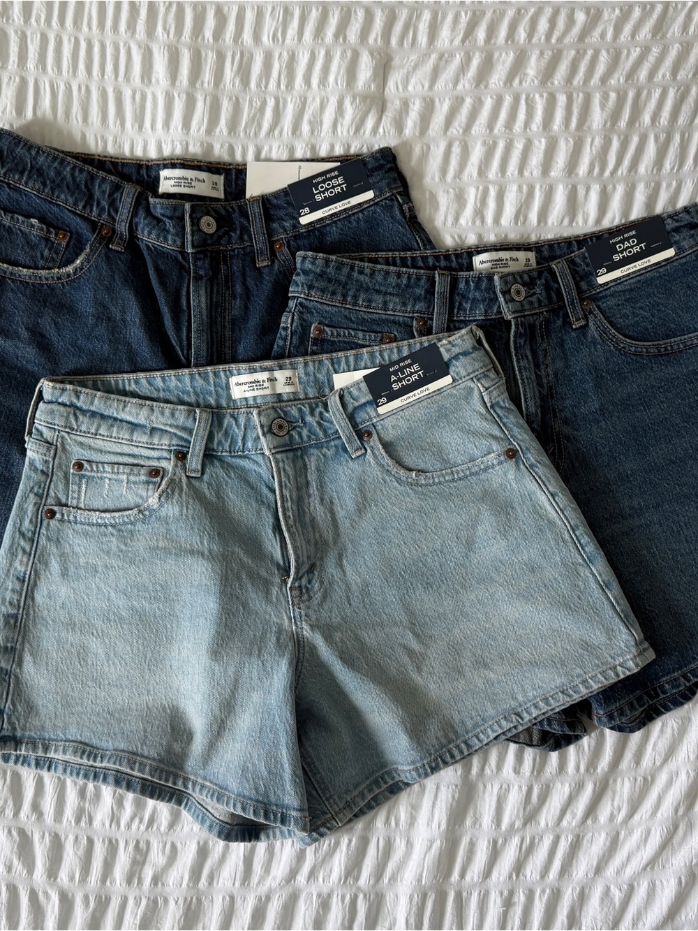 Abercrombie & Fitch Three-Pack Jean Shorts in Light and Dark Blue